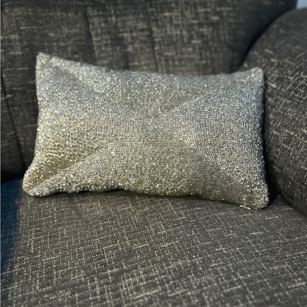 Silver beaded Decorative Pillow, cotton back